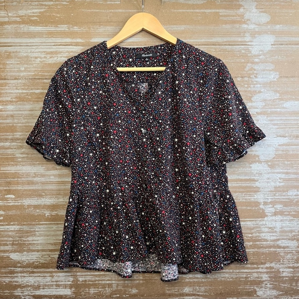 Madewell Studio Ruffle Hem Top Starry Night Preppy Boho Summer - Picture 2 of 6